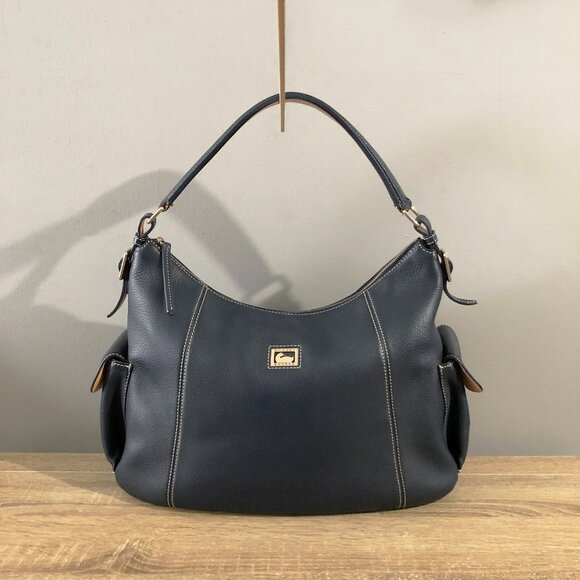 Dooney & Bourke Pebbled Grain Leather LARGE Portofino Hobo Navy Shoulder Bag - Picture 1 of 14